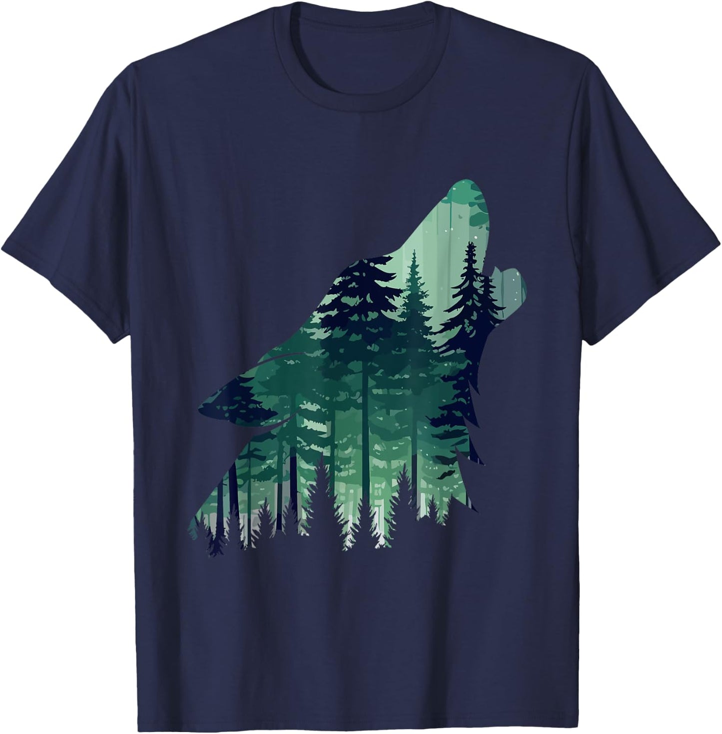 Landscape Animal Art Nature Forest Wolf Howling , Black, S T-Shirt - T-Shirt | Navy