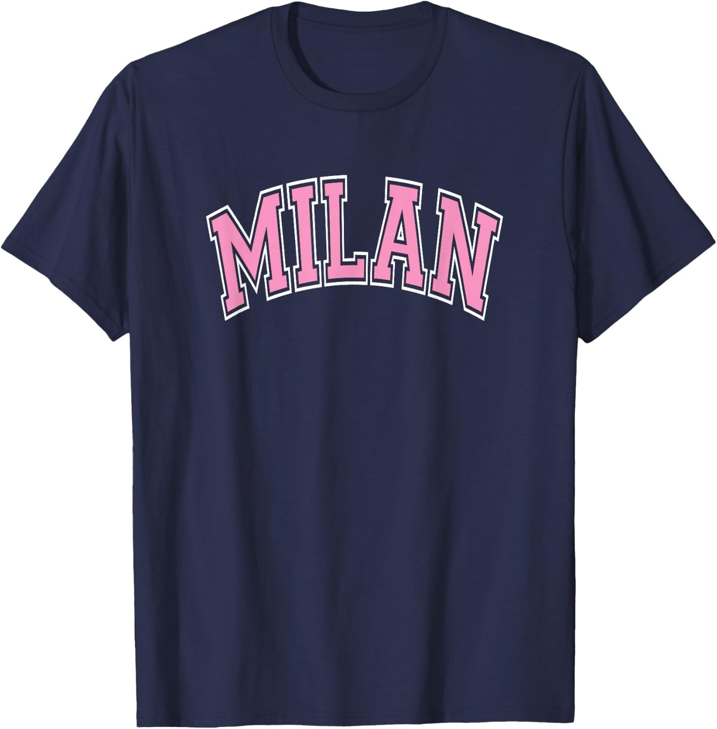 Milan Arched Pink Text T-Shirt - T-Shirt | Navy