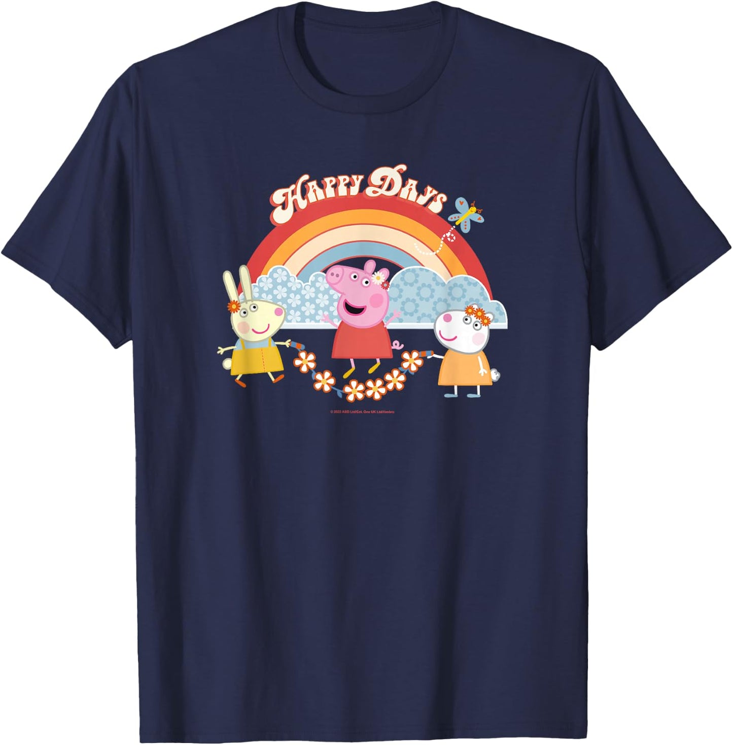 Peppa Pig Happy Days Vintage Rainbow Playful Friends T-Shirt - T-Shirt | Navy