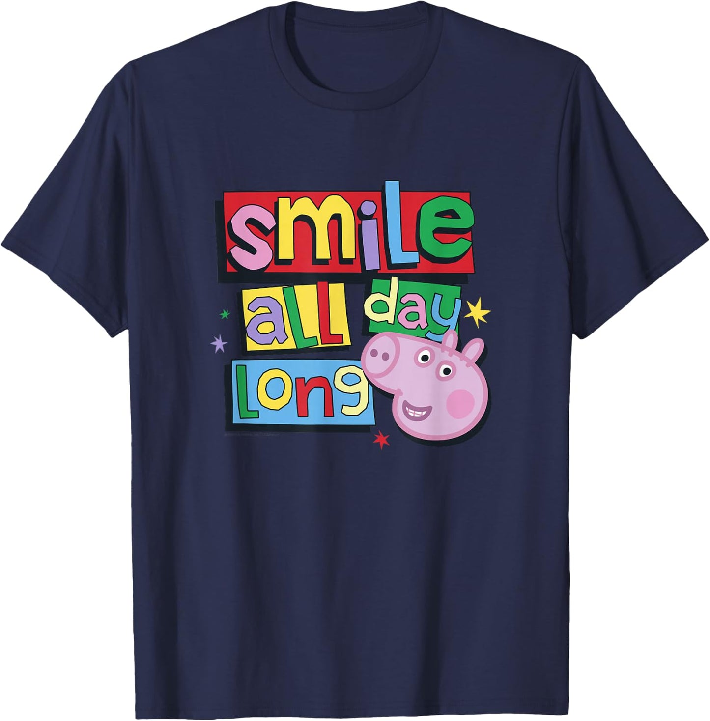 Peppa Pig Smile All Day Long Cute Colorful Portrait T-Shirt - T-Shirt | Navy
