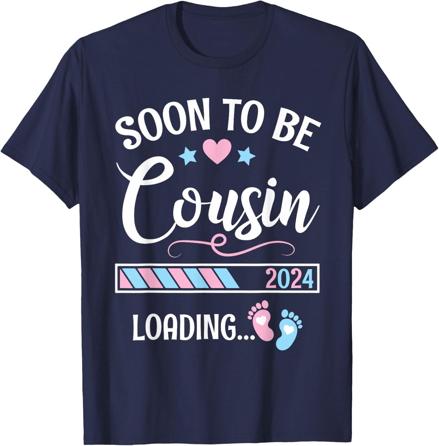 Heart Stars Happy Mother Day Soon To Be Cousin 2024 Loading T-Shirt - T-Shirt | Navy
