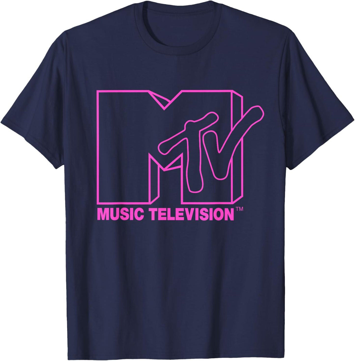 MTV - Neon Pink Logo Outline T-Shirt - T-Shirt | Navy