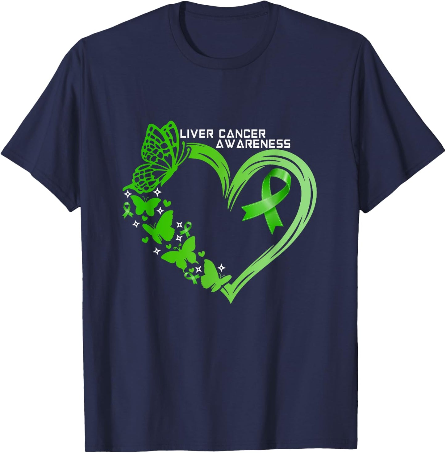 Liver Cancer Awareness Green Ribbon Liver Cancer Warrior T-Shirt - T-Shirt | Navy