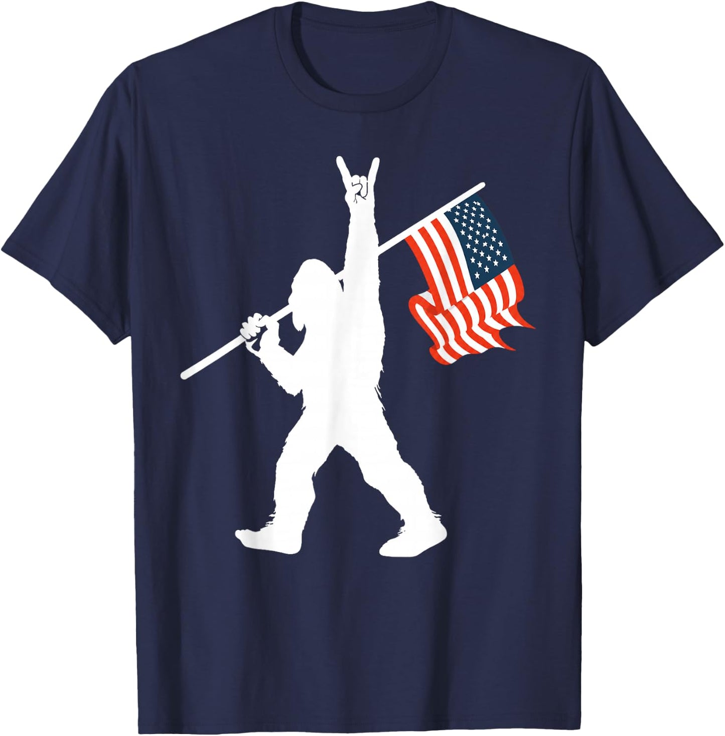 Big Foot Bigfoot Sasquatch American Flag Patriotic 4th July T-Shirt - T-Shirt | Navy