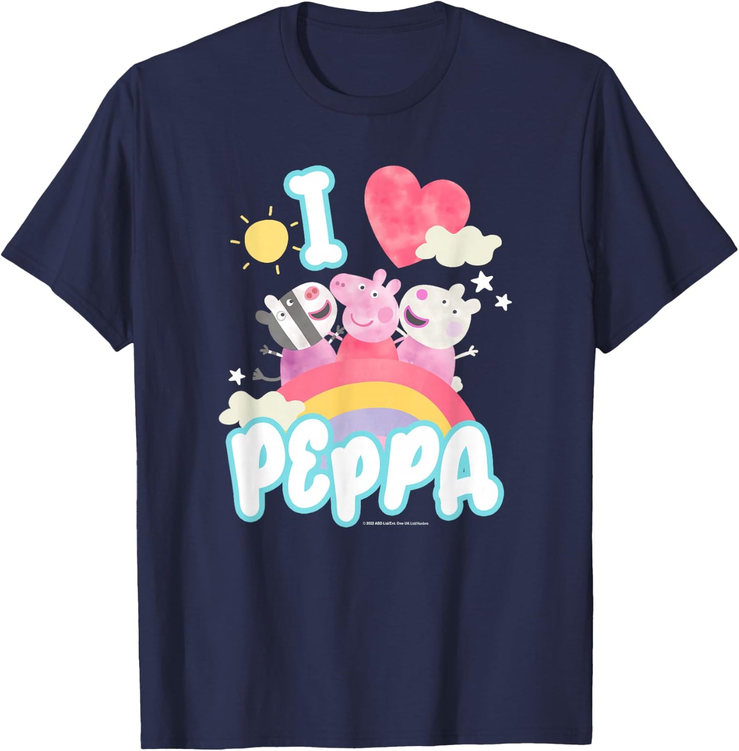 Peppa Pig Group Shot I Love Peppa Rainbow Friendship Logo T-Shirt - T-Shirt | Navy