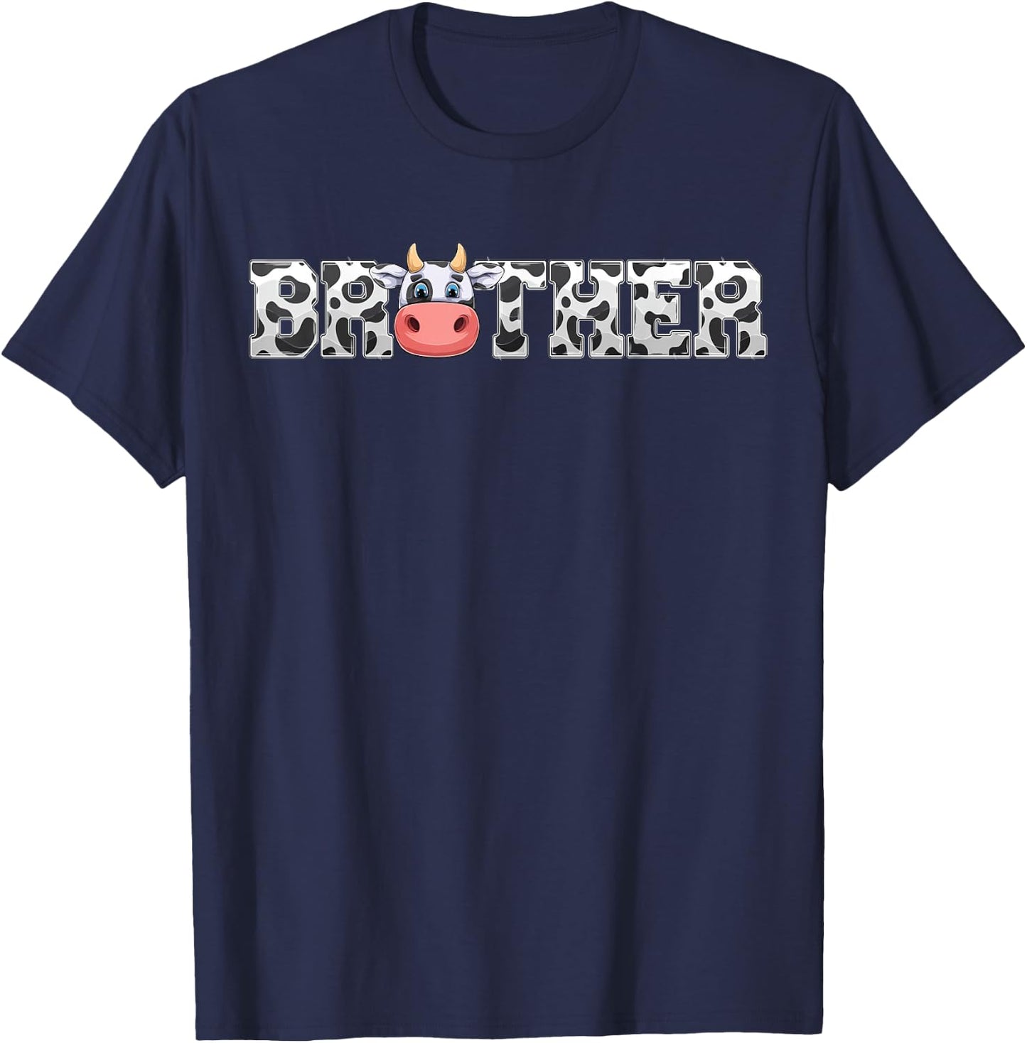 Brother Cow Print Cowboy Animal Pattern Farmer Cow Brother T-Shirt - T-Shirt | Navy