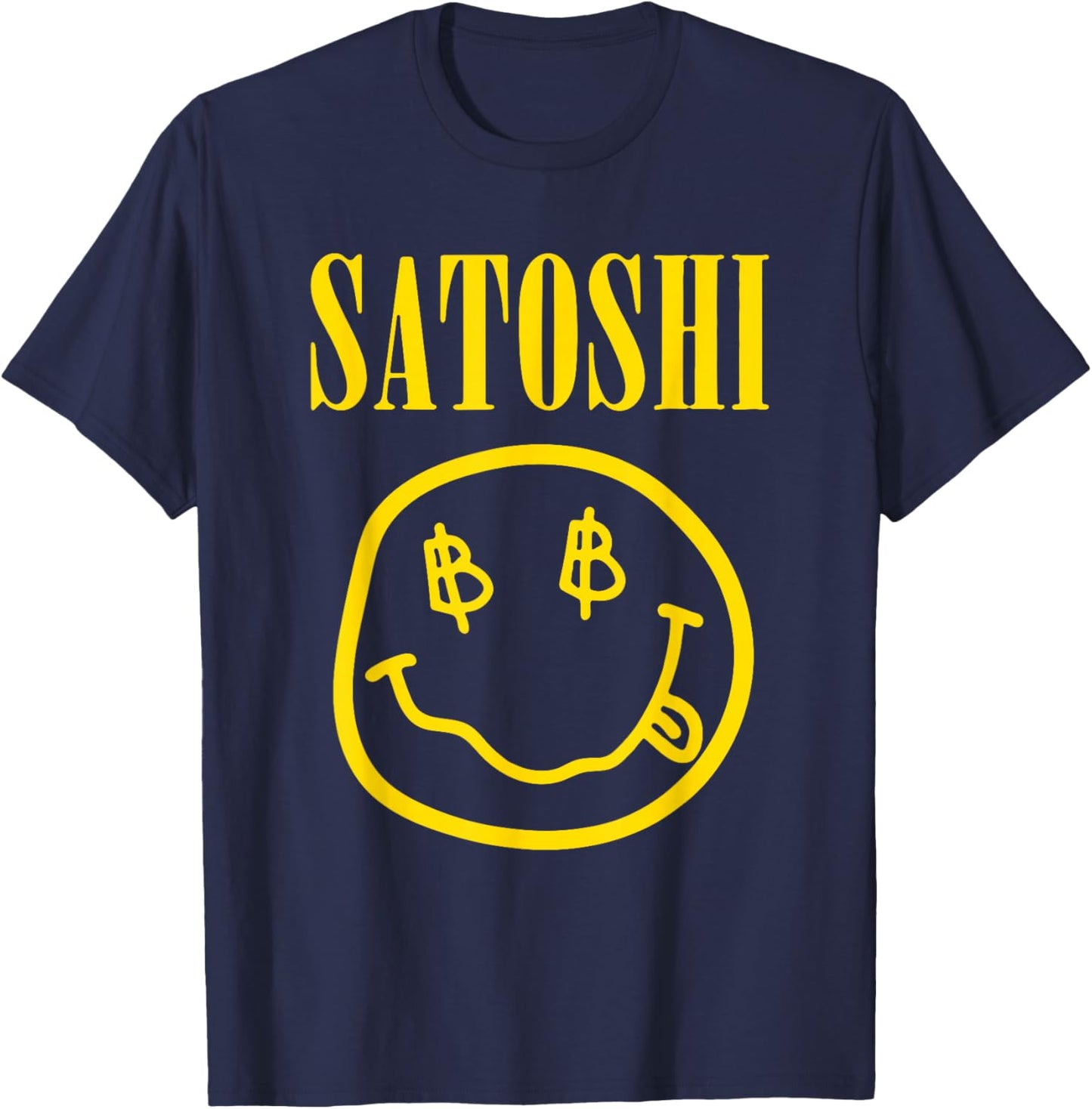 Satoshi Nakamoto Yellow Smile , black T-Shirt - T-Shirt | Navy