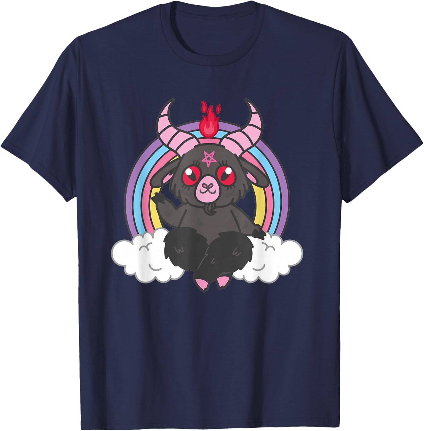 Pastel Goth Cute Kawaii Weird Goat Rainbow Satanic Pentagram T-Shirt - T-Shirt | Navy