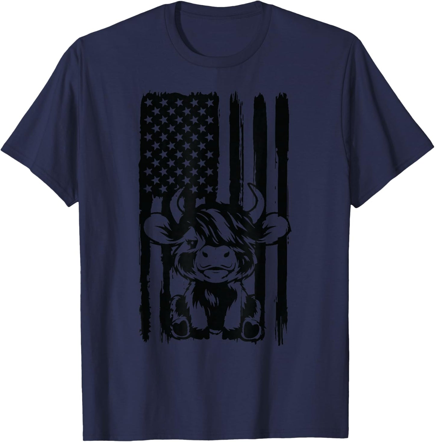 Highland Cow baby American Flag USA Patriot T-Shirt - T-Shirt | Navy