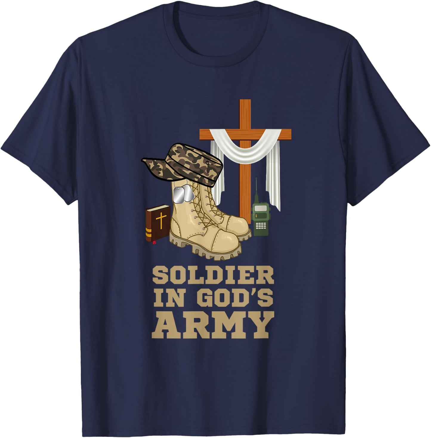 Christian Soldier In God's Army Military Jesus Christ Cross T-Shirt - T-Shirt | Navy