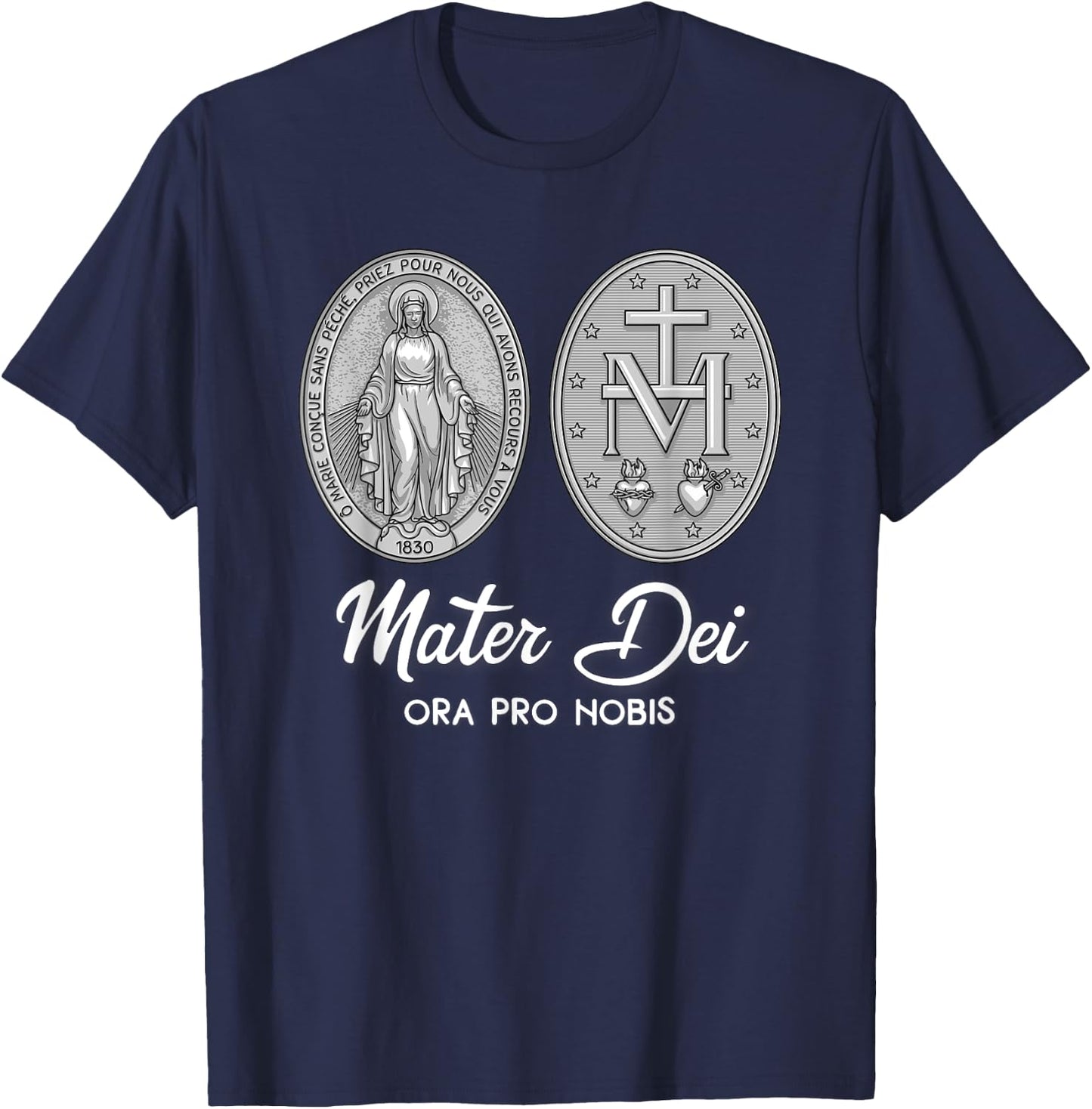 Miraculous Medal Marian Our Lady Catholic T-Shirt - T-Shirt | Navy