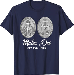 Miraculous Medal Marian Our Lady Catholic T-Shirt - T-Shirt | Navy