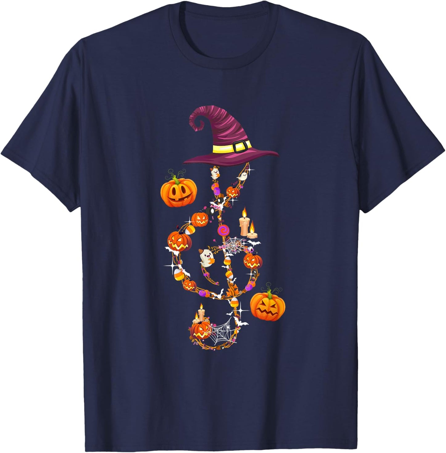 Music Note Symbol Halloween Clef Musical Teacher Music Lover Women Kids T-Shirt - T-Shirt | Navy