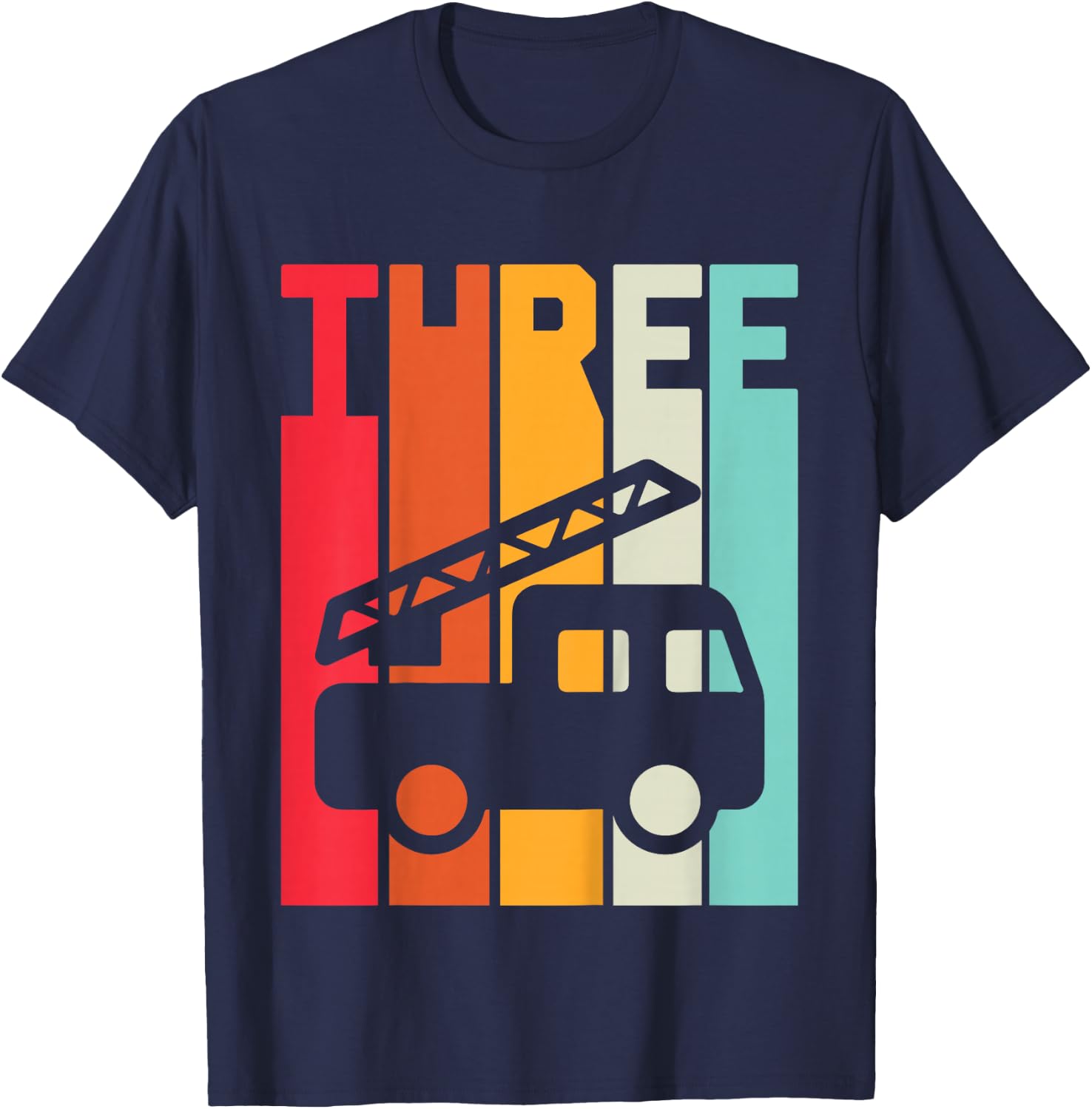 Fire Truck 3rd Birthday Boys Firefighter Fireman 3 Years T-Shirt - T-Shirt | Navy