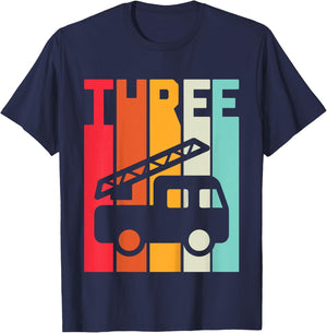 Fire Truck 3rd Birthday Boys Firefighter Fireman 3 Years T-Shirt - T-Shirt | Navy