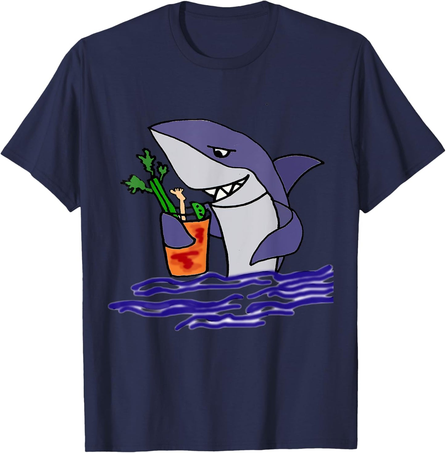Smiletodaytees Funny Shark Drinking Bloody Mary T-Shirt - T-Shirt | Navy