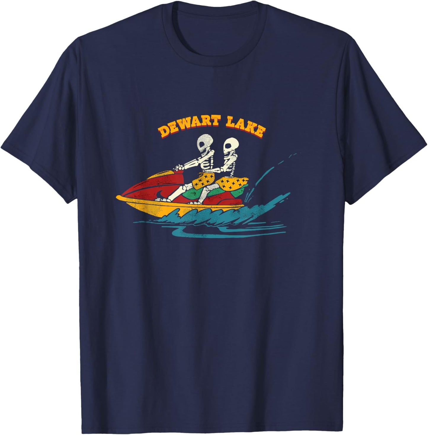 Dewart Lake Indiana Funny Skeleton Jet Ski Retro T-Shirt - T-Shirt | Navy