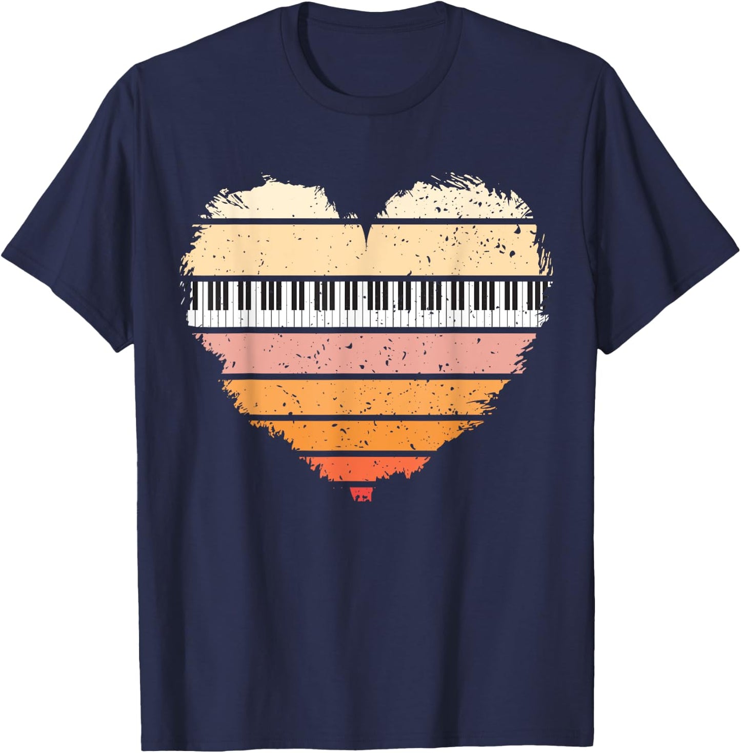 Piano Lover Pianist Piano Player Retro Sunset Heart Musician T-Shirt - T-Shirt | Navy