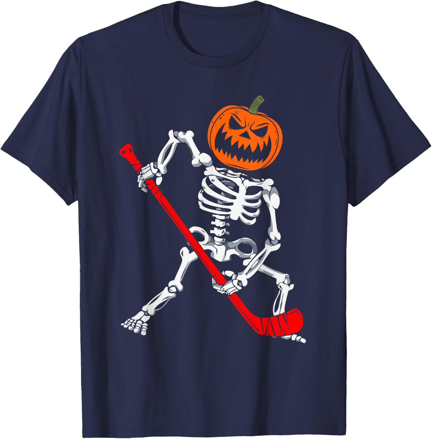 Skeleton Ice Hockey Halloween Pumpkin Hockey Boys Kids T-Shirt - T-Shirt | Navy