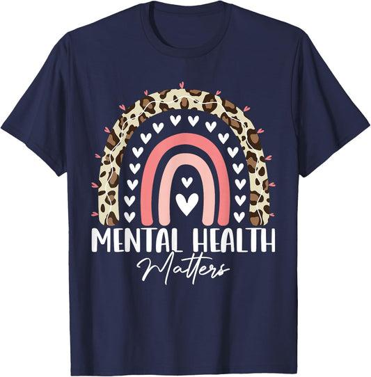 Mental Health Matters Awareness Month Rainbow Leopard T-Shirt - T-Shirt | Navy