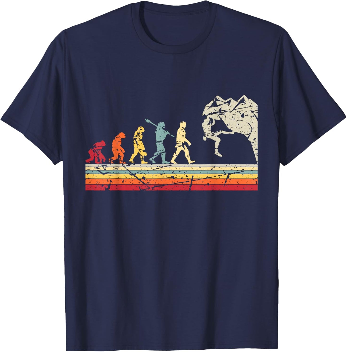 Rock Climbing Human Evolution Vintage Climber T-Shirt - T-Shirt | Navy