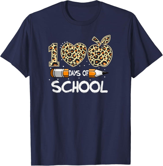 100 Days of School 100th Day Animal print cheetah T-Shirt - T-Shirt | Navy