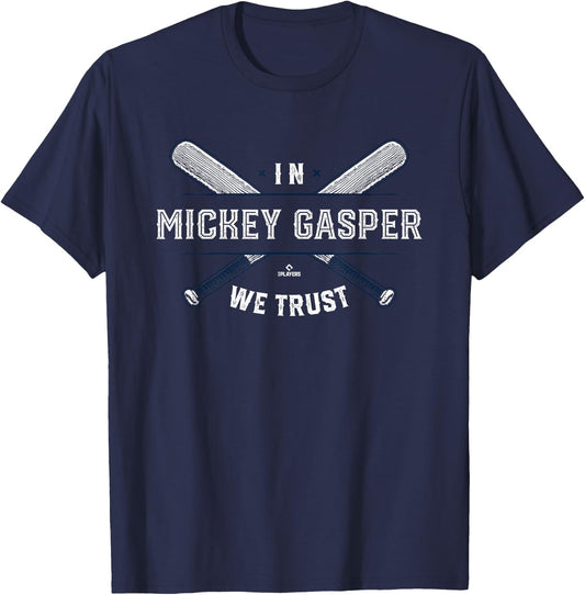 We Trust in Mickey Gasper Boston Baseball MLBPA T-Shirt - T-Shirt | Navy