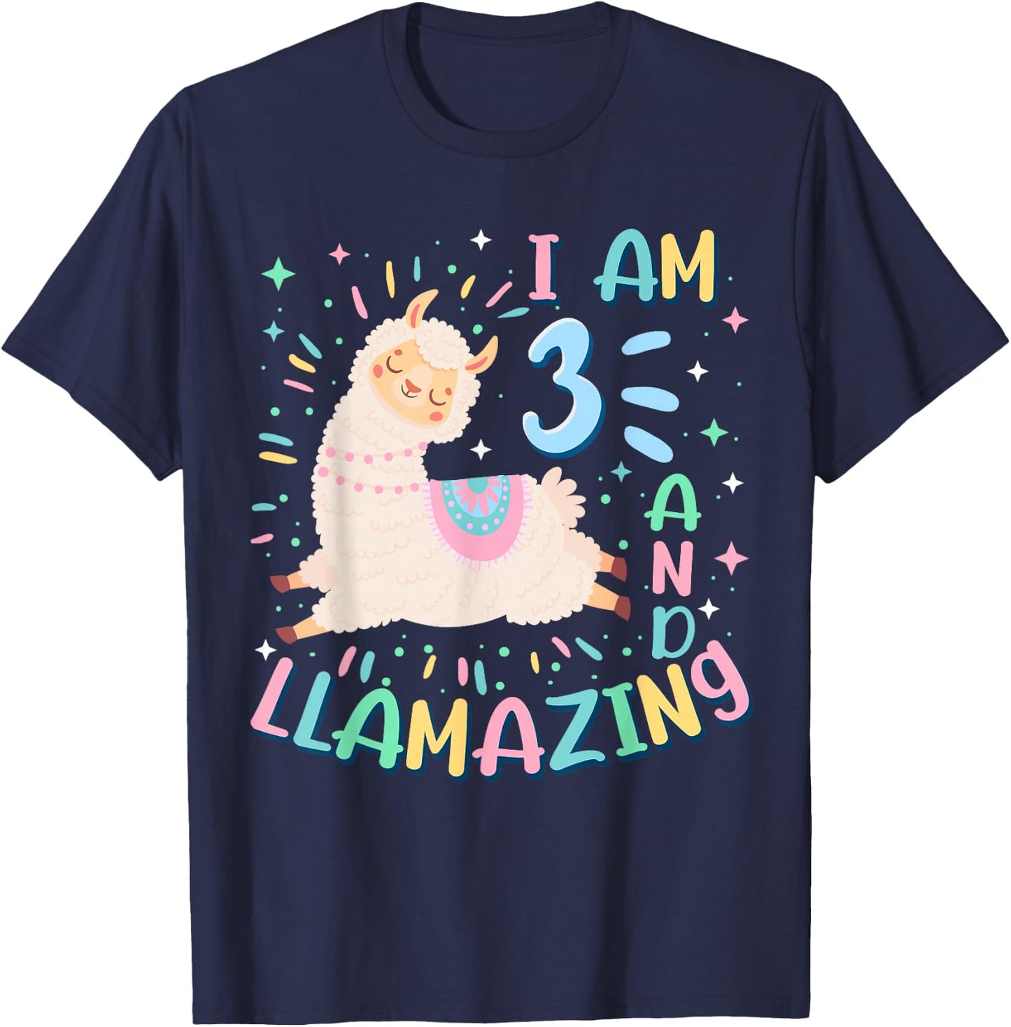 3rd Birthday I Am 3 Years Old And Llamazing Llama Girl Teens T-Shirt - T-Shirt | Navy
