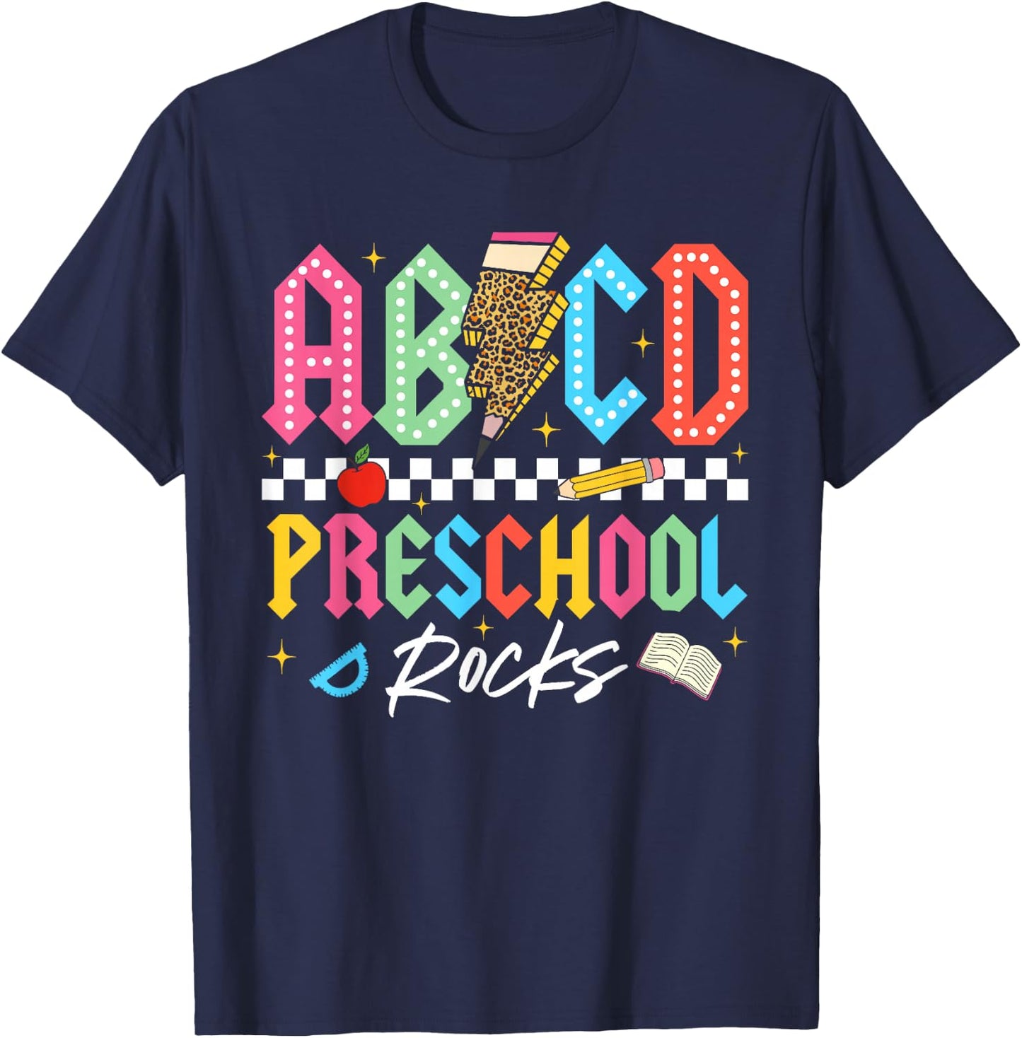 ABCD Preschool Rocks Pencil Lightning Teachers Rock Boys T-Shirt - T-Shirt | Navy