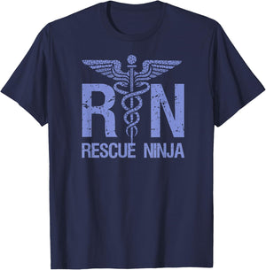 RN RESCUE NINJA Funny Registered Nurse Nursing Joke Quote T-Shirt - T-Shirt | Navy