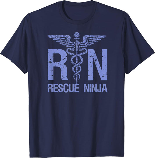 RN RESCUE NINJA Funny Registered Nurse Nursing Joke Quote T-Shirt - T-Shirt | Navy