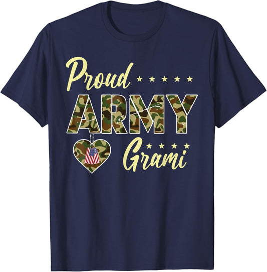 Proud Army Grami Camouflage Soldier Family Love Military T-Shirt - T-Shirt | Navy