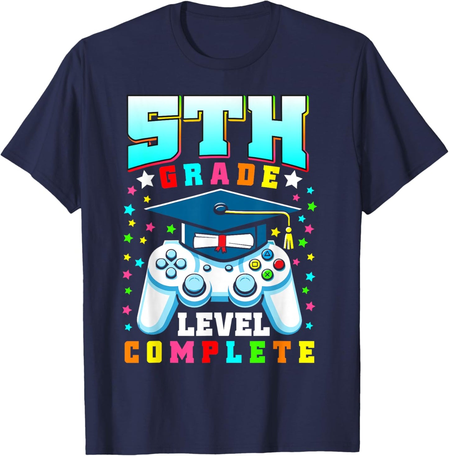 5th Grade Level Complete 5th Grade Graduation Gamers Kids T-Shirt - T-Shirt | Navy