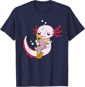 Harp Player Musician Girls Harpist Axolotl Lover Harp T-Shirt - T-Shirt | Navy