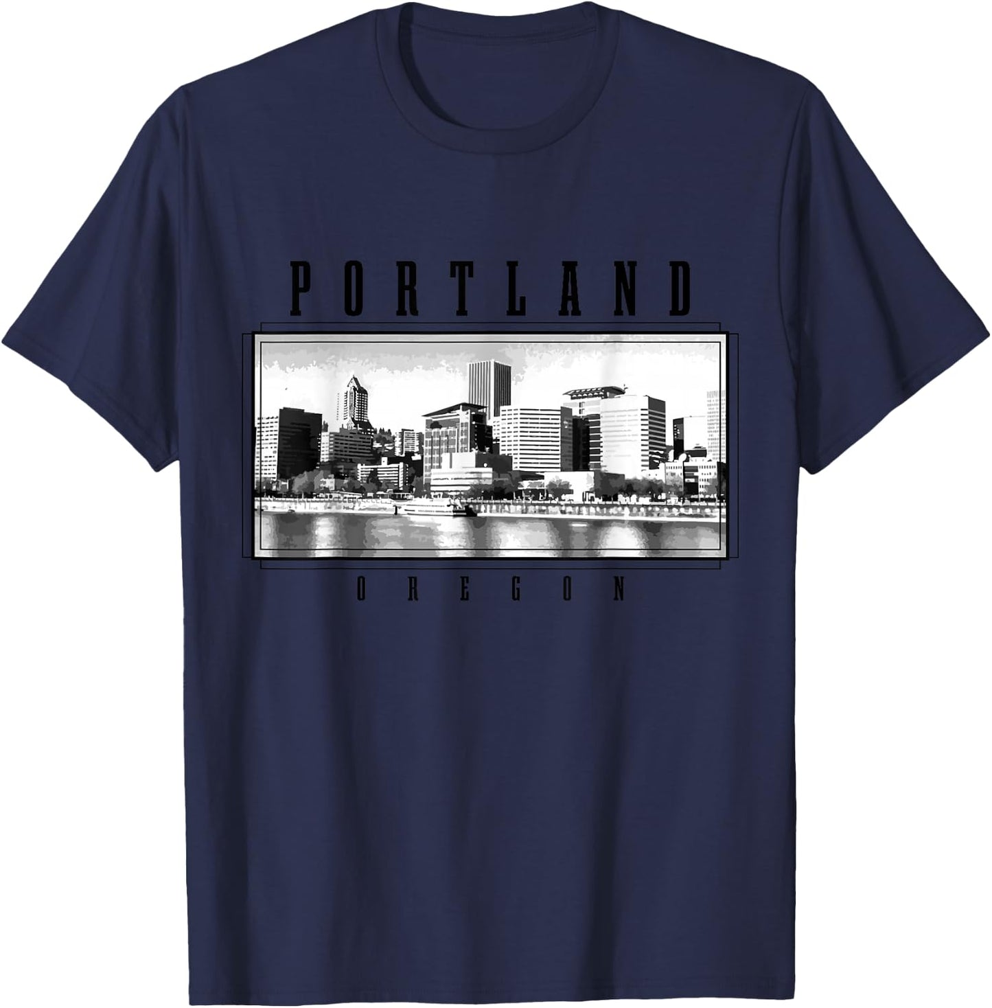 Portland Oregon Vintage Skyline USA America Souvenir T-Shirt - T-Shirt | Navy