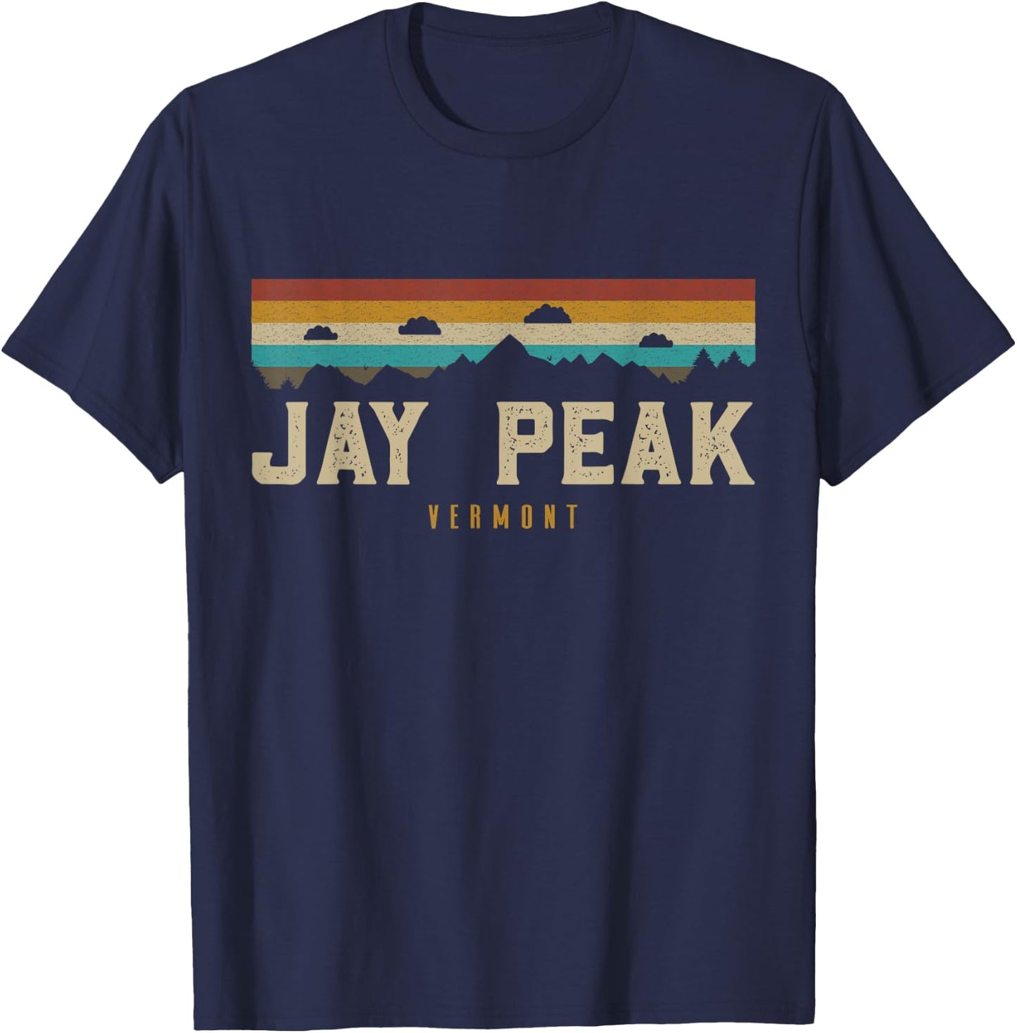 Jay Peak Vintage Mountains Hiking Camping Vermont Retro T-Shirt - T-Shirt | Navy