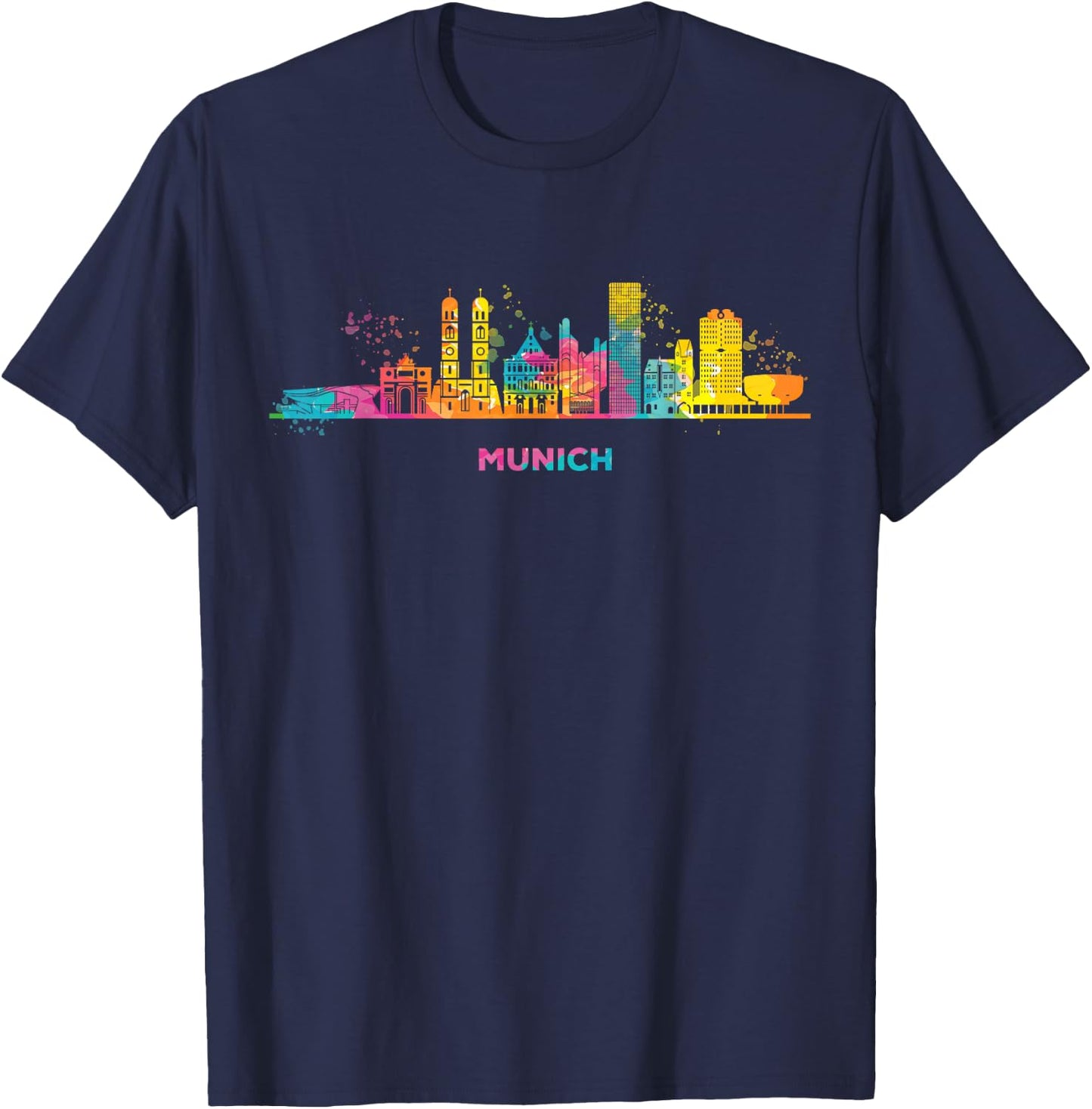 Munich Skyline Colourful Frauenkirche Cityscape Munich , black T-Shirt - T-Shirt | Navy
