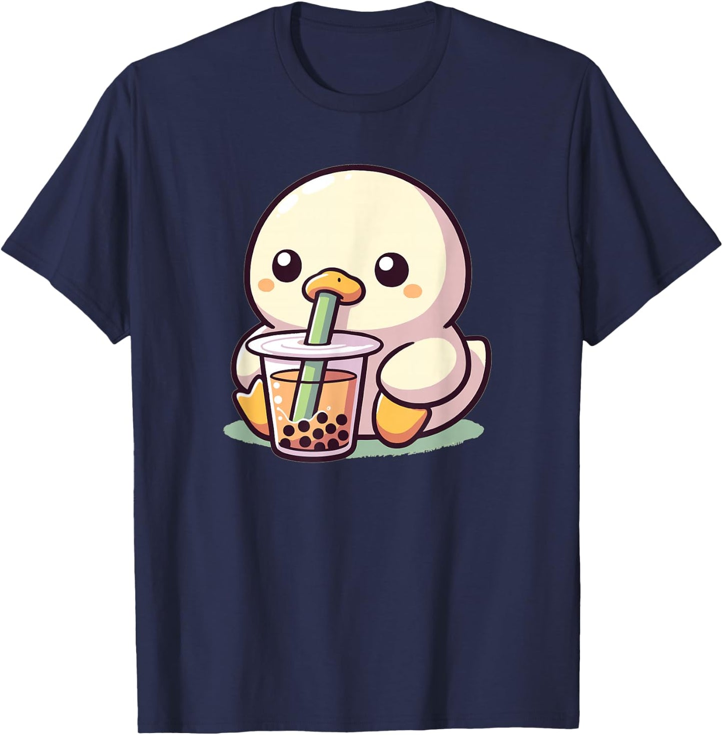 Discover Animal Designs In Kawaii Style Here Women's Kawaii Duck Bubble Tea Boba Duck Black Small Regular Fit Short Sleeve Cotton 65% Polyester 35% T-Shirt - T-Shirt | Navy