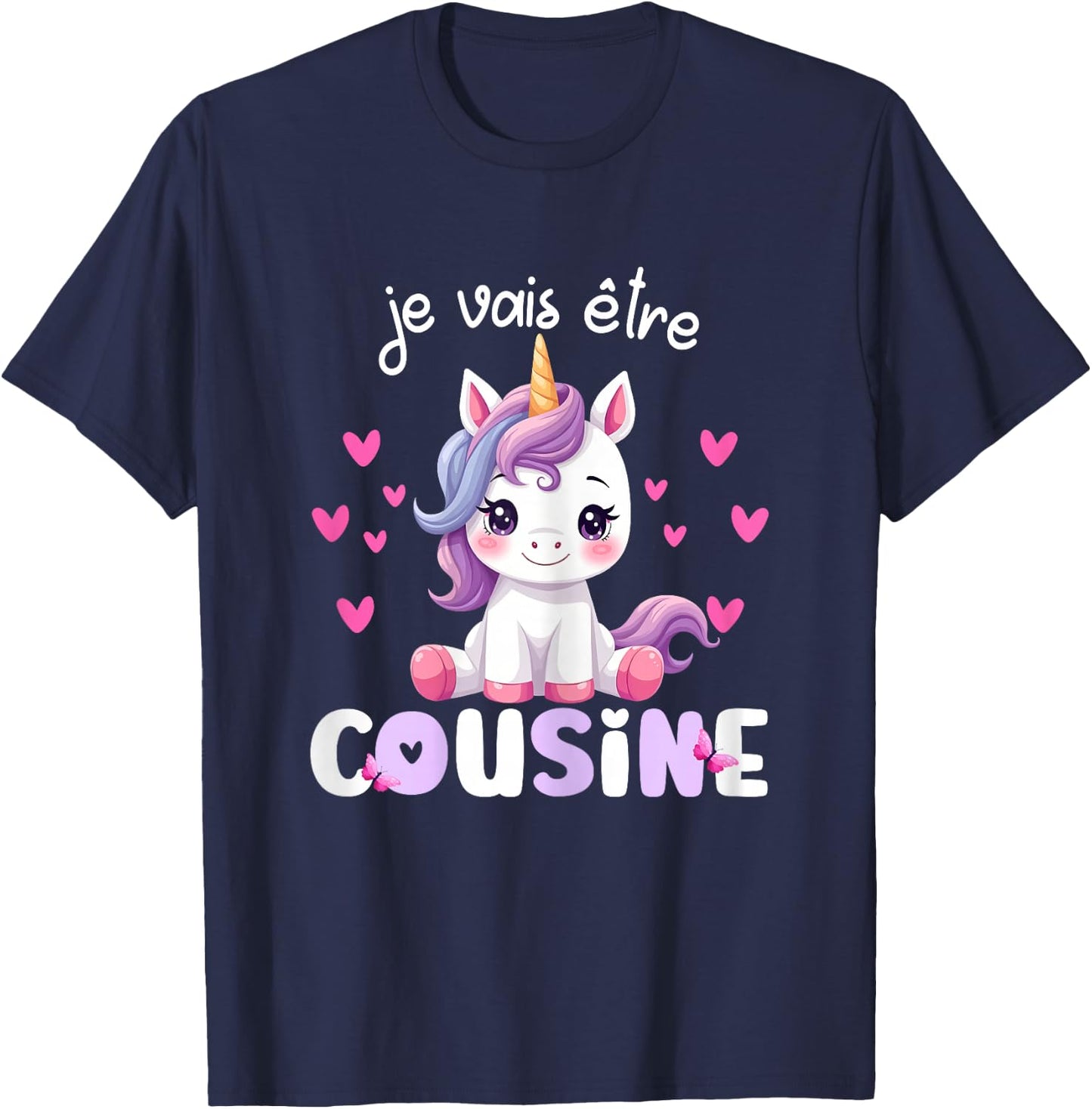 I Will Be Cousin Unicorn Announcement Pregnancy Cousin , Black, Female X-Small T-Shirt - T-Shirt | Navy