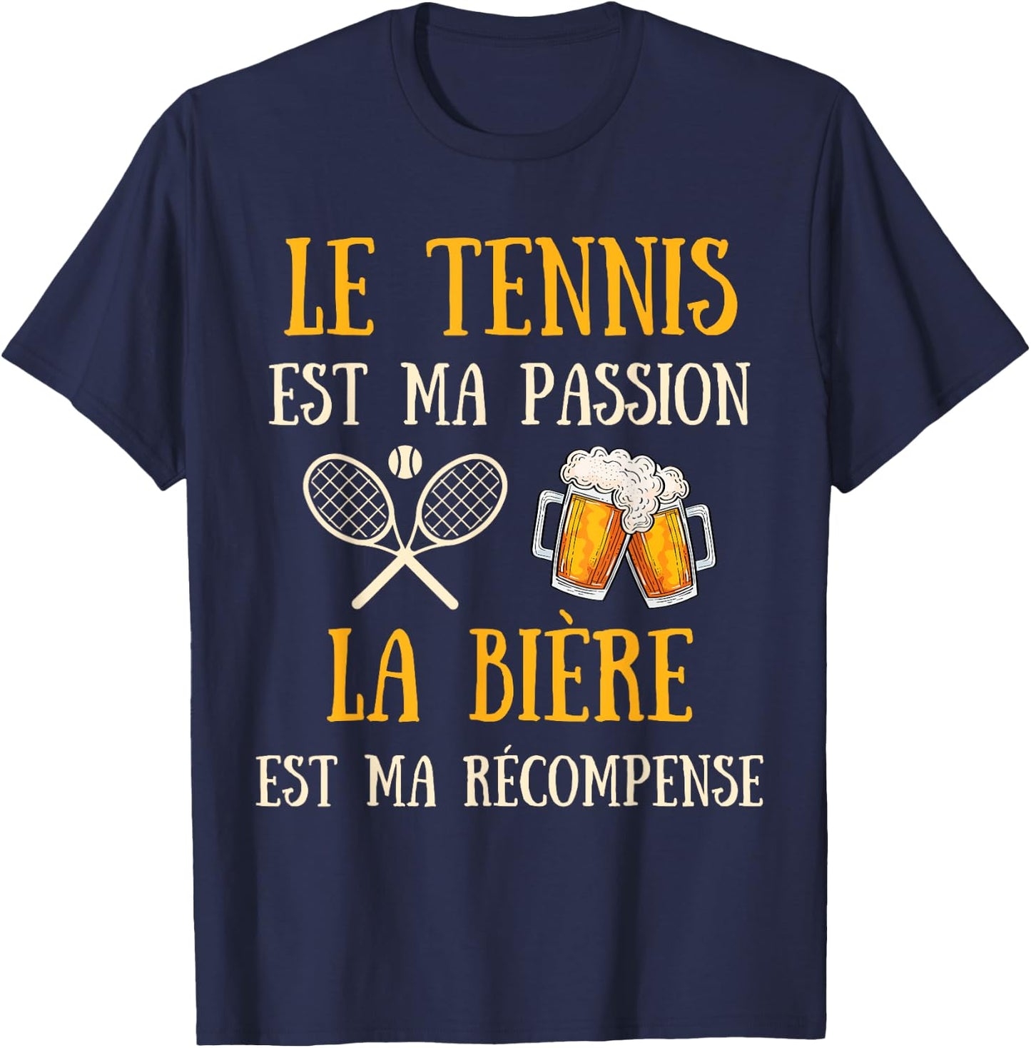 Men's Tennis Humour Tennisman Gift Humorous Beer , Black, S T-Shirt - T-Shirt | Navy