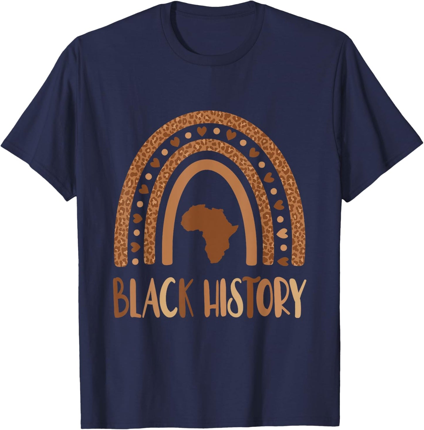 Black History Month Melanated Melanin Rainbow Leopard Print T-Shirt - T-Shirt | Navy
