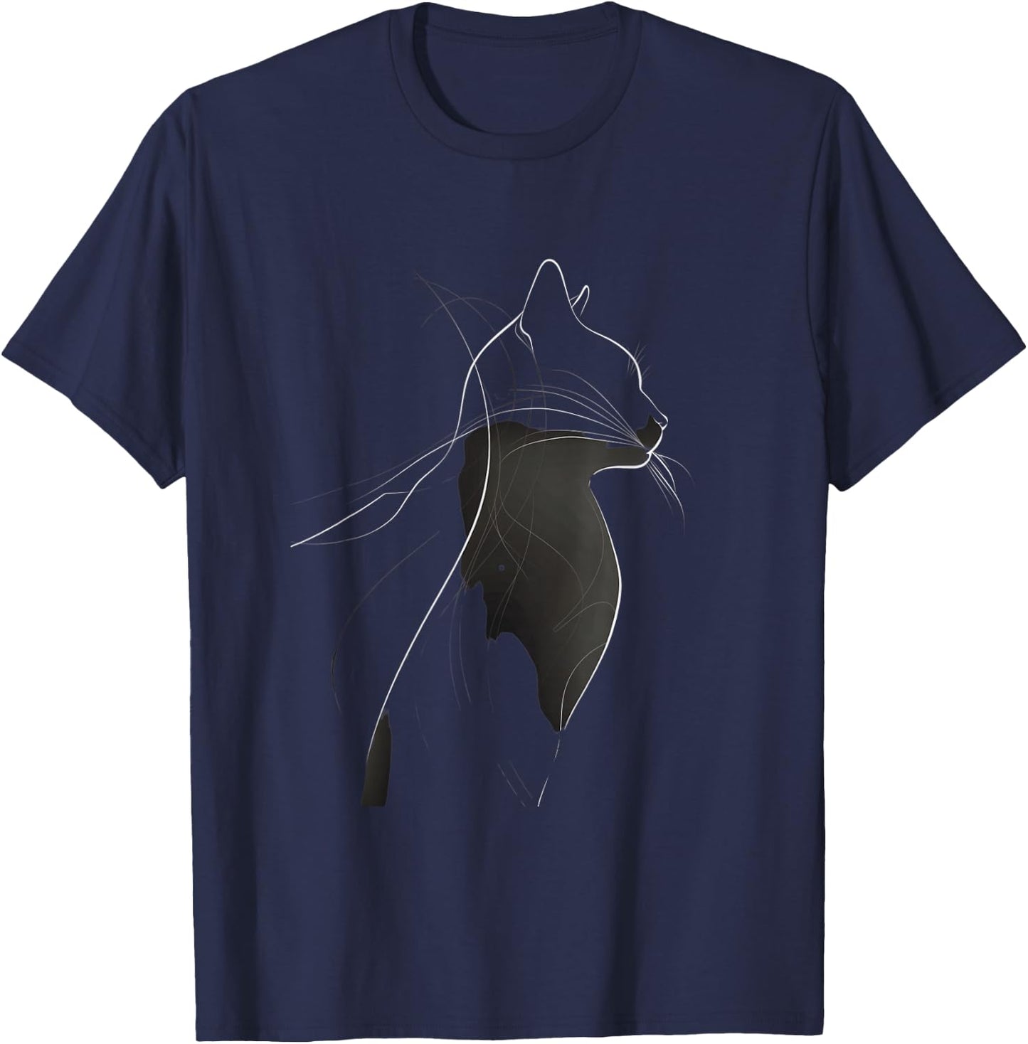 Stylish Cat Silhouette Pattern , Black, S T-Shirt - T-Shirt | Navy