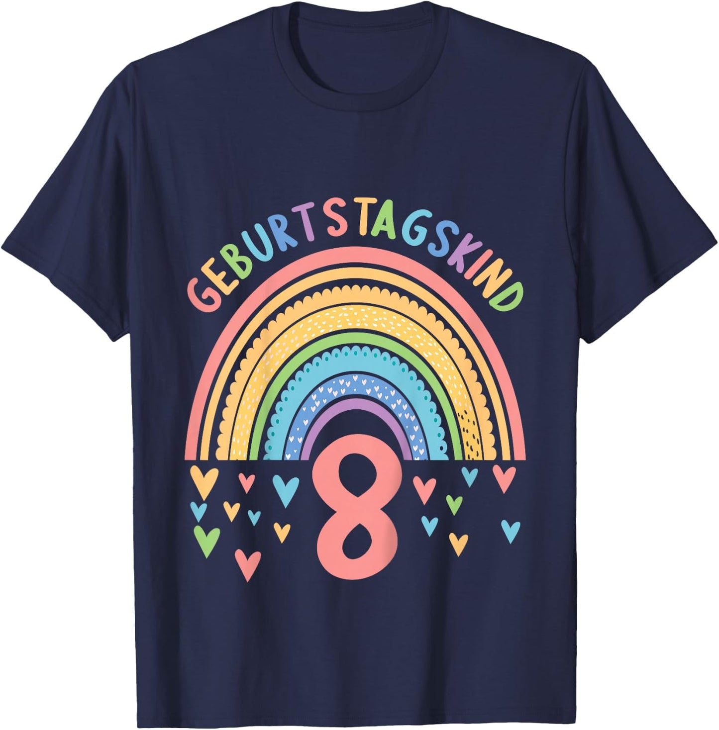 8 Jahre alt Junge Mädchen Rainbow Regenbogen 8. Geburtstag T-Shirt - T-Shirt | Navy