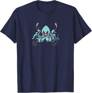 Ice Hockey Octopus Squid Ocean Sea Monster Beast T-Shirt - T-Shirt | Navy