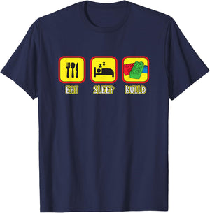Eat Sleep Build Toy Brick T-Shirt - T-Shirt | Navy