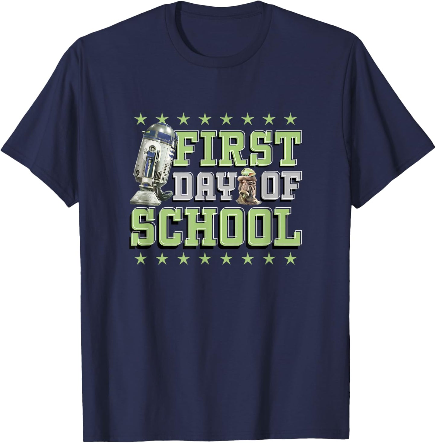 Star Wars: The Mandalorian Grogu R2-D2 First Day Of School T-Shirt - T-Shirt | Navy