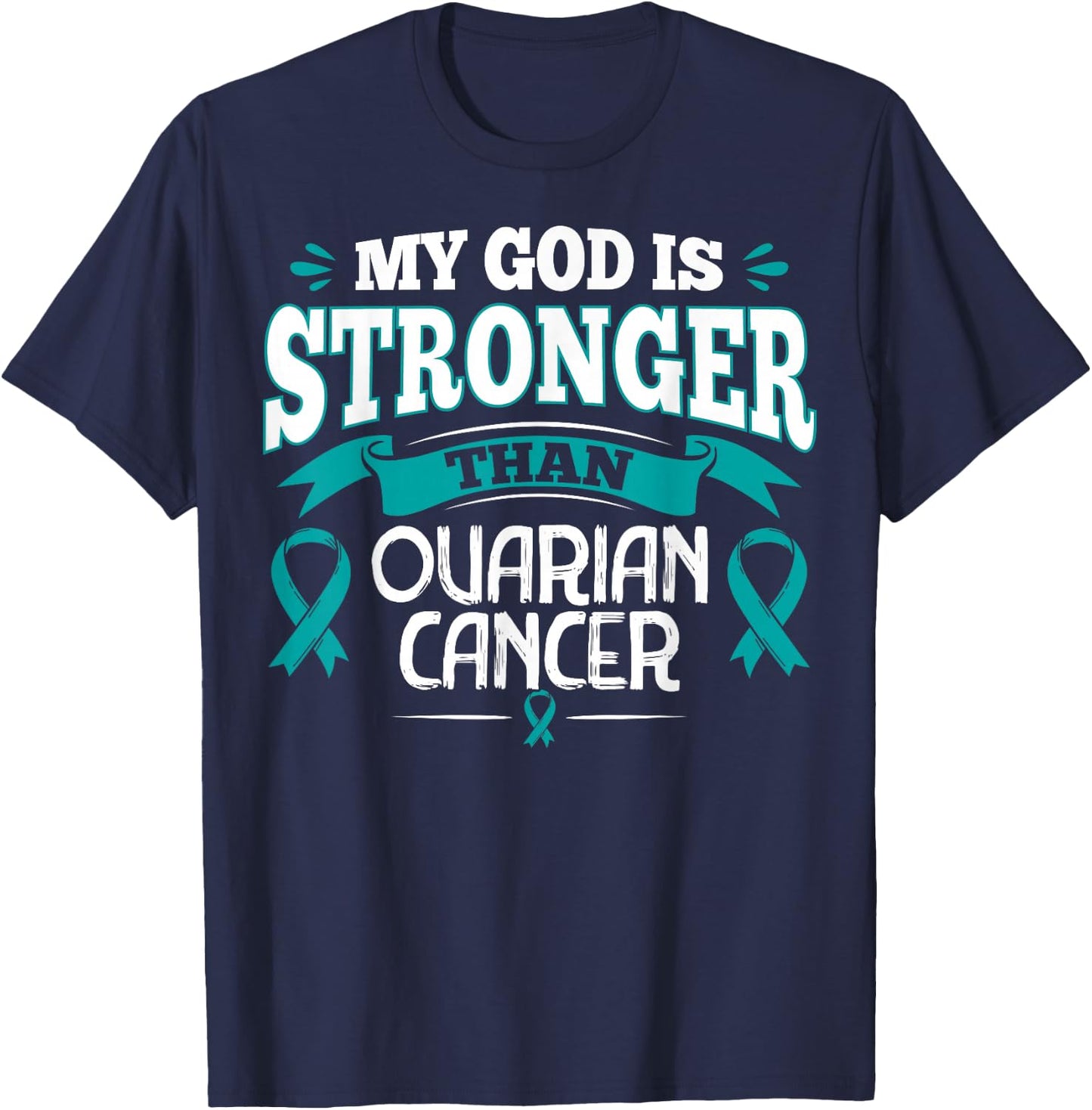 Gift Ovarian Cancer Patients Teal Ribbon T-Shirt - T-Shirt | Navy