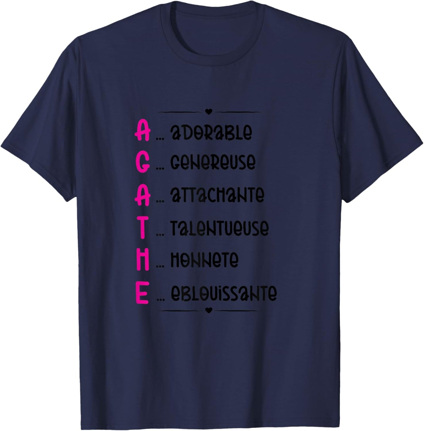 Agathe Prenom Personnalisé Femme Cadeau Prenom Agathe Girls' , white T-Shirt - T-Shirt | Navy