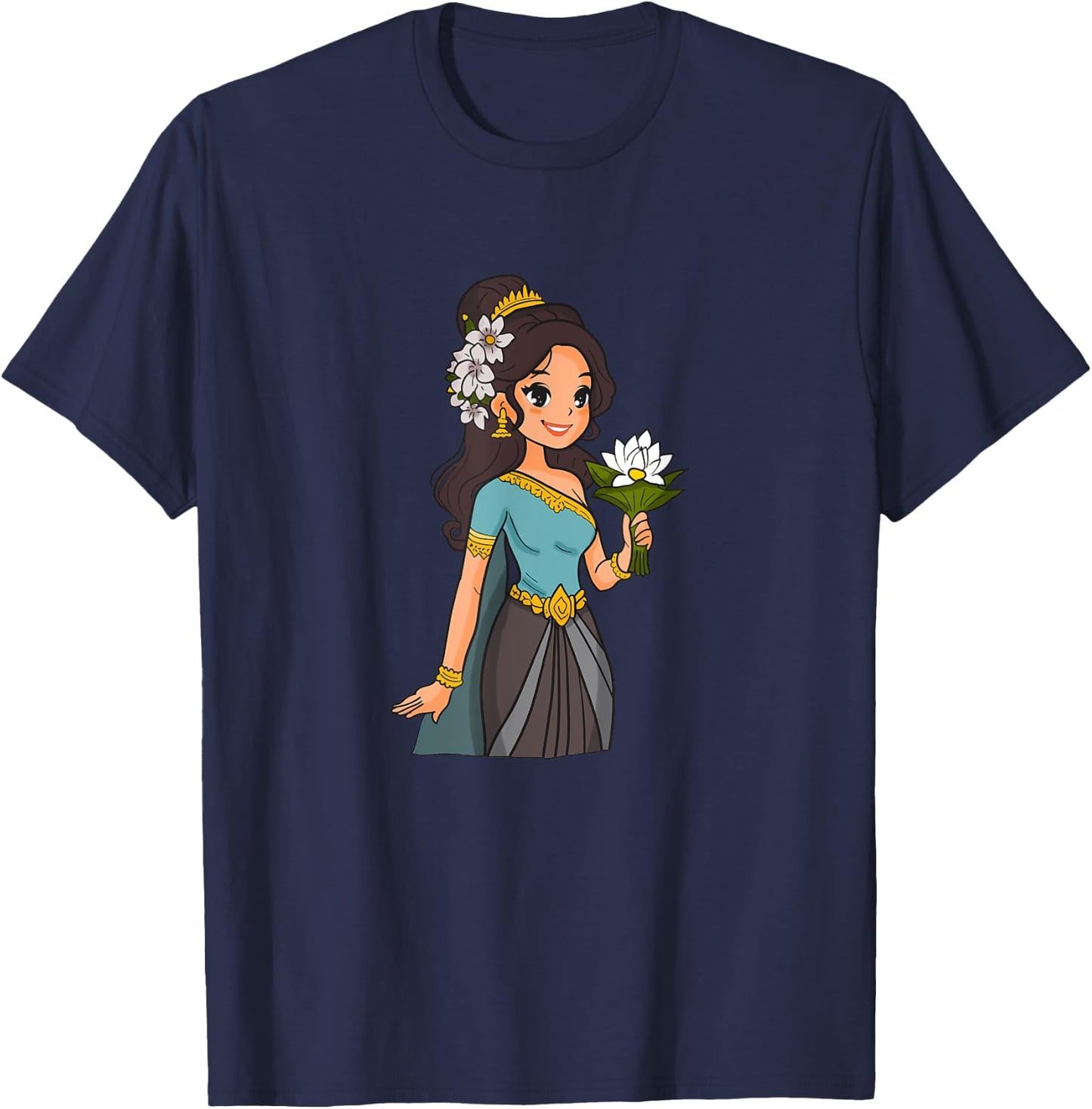 Cambodia Cambodian Woman Khmer Girl Apsara T-Shirt - T-Shirt | Navy