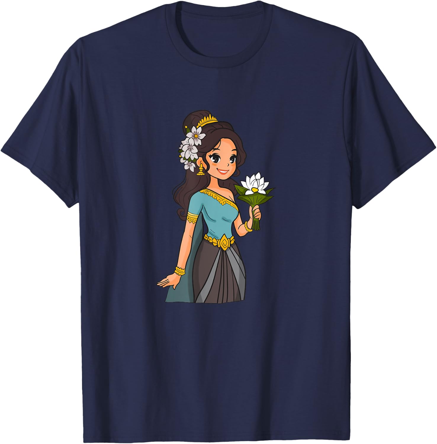 Cambodia Cambodian Woman Khmer Girl Apsara T-Shirt - T-Shirt | Navy